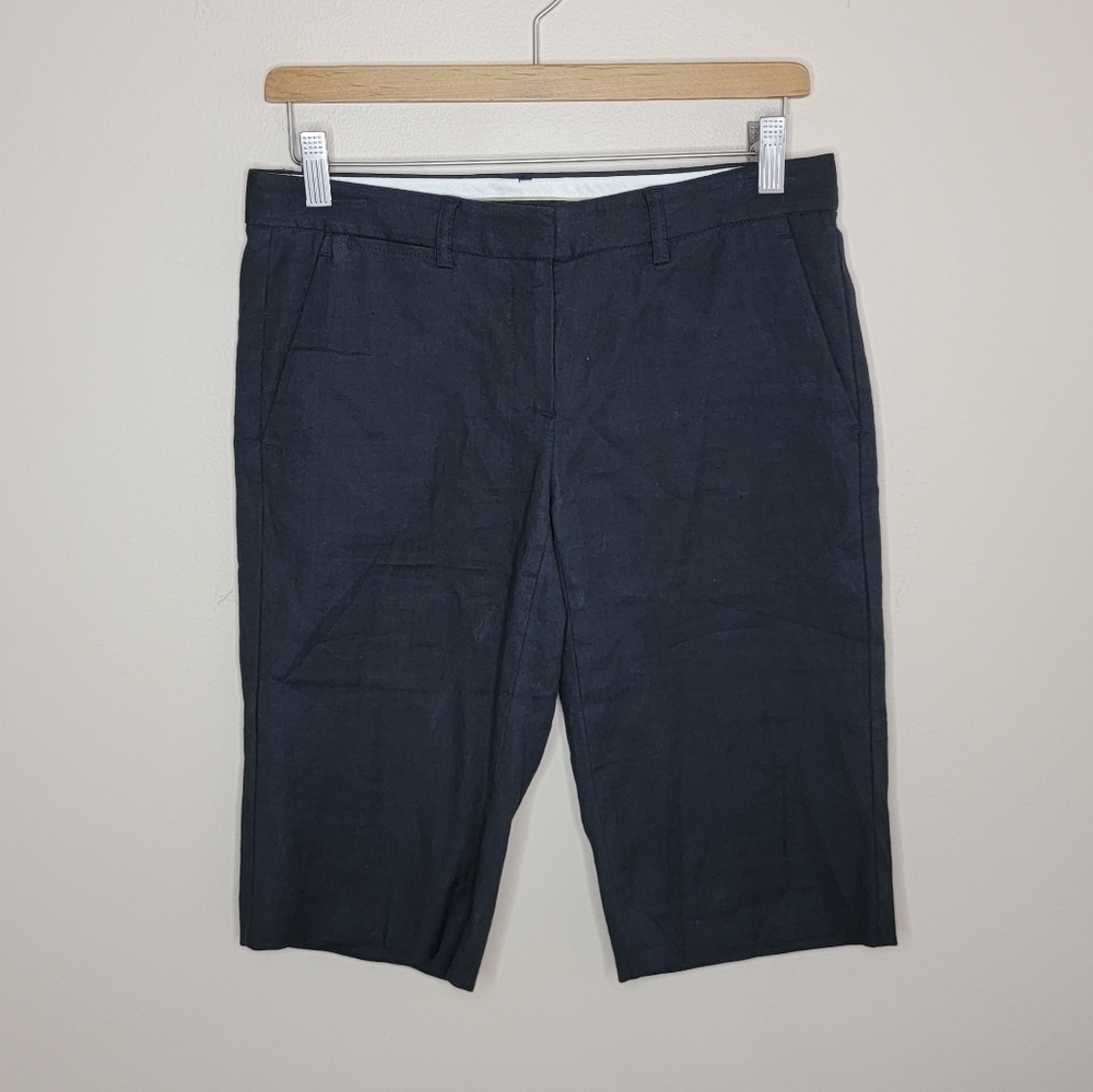 Theory Classic Black Linen Blend Bermuda Shorts Size 2